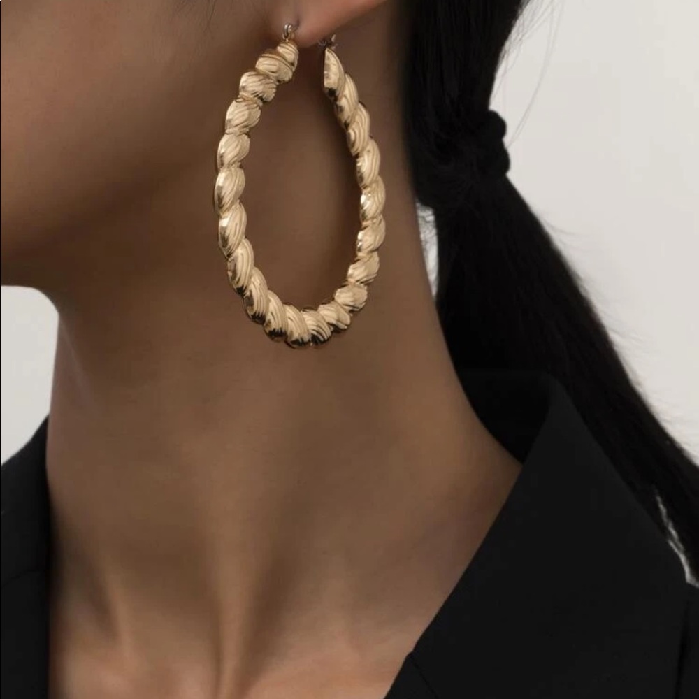 Gold Tone Big Twisted Hoops Earrings